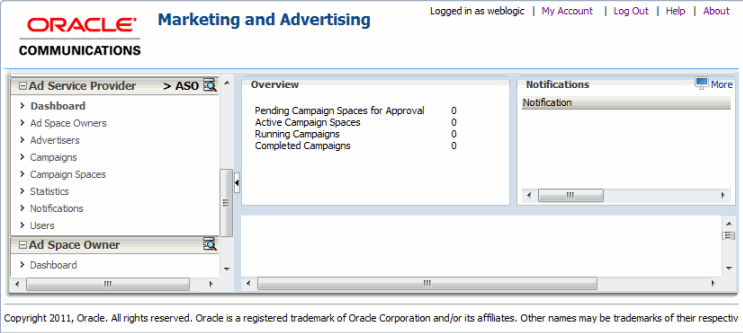 A screenshot of the Ad Service Provider dashboard