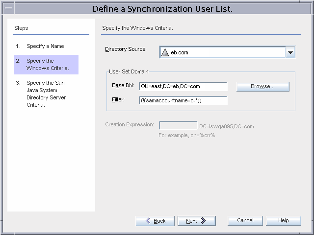 image:Synchronization User List Dialog Box Options