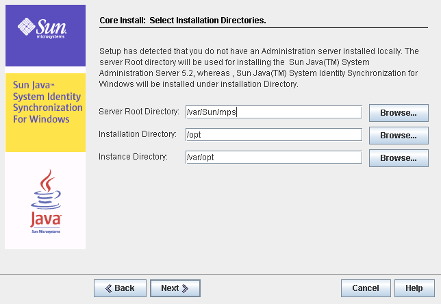 image:Enter server root directory, installation directory, and instance directory.