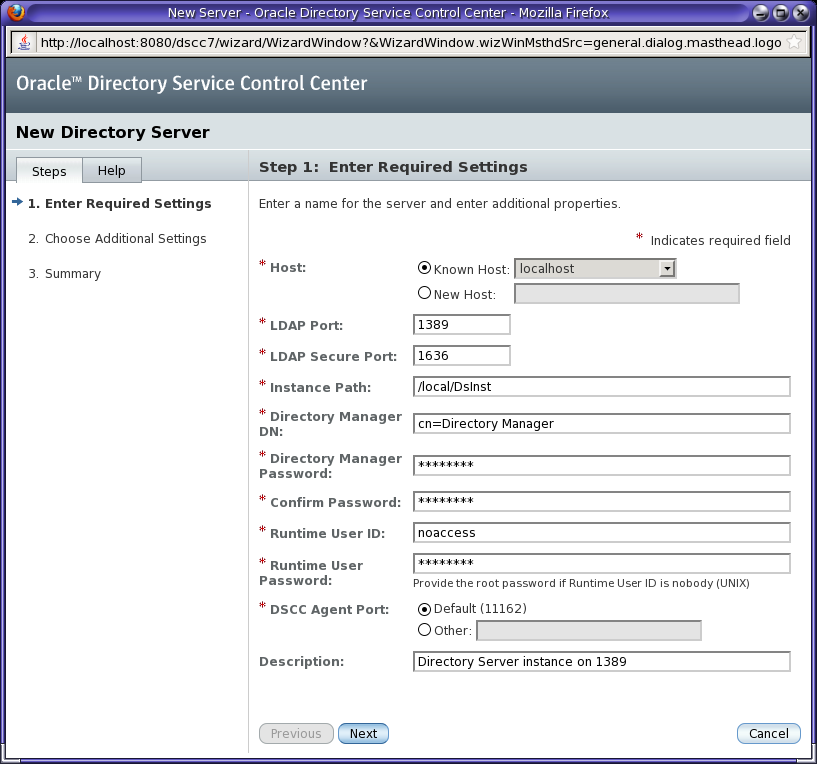 image:Web-based wizard for creating a Directory Server instance