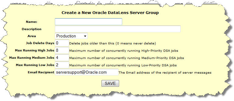 Picture of Oracle Datalens Server tools.