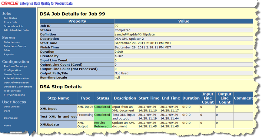 Screenshot van Oracle Data Quality software.
