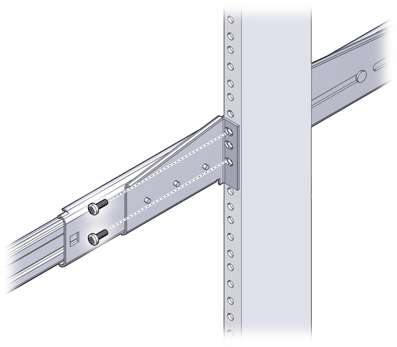 image:Figure showing where to install front brackets to the rack posts.