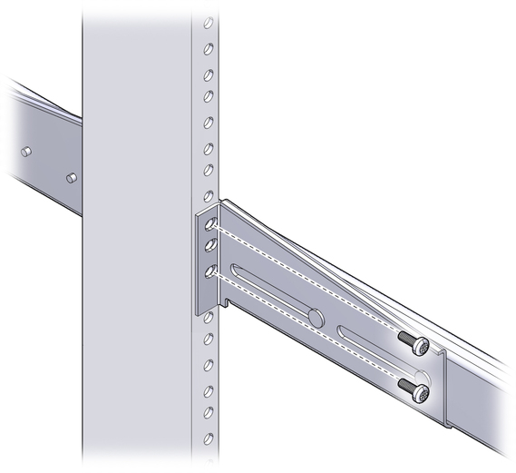 image:Figure showing how to secure the rear brackets to the rack posts.