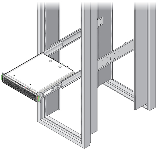 image:Figure showing how to slide the server into a rack.