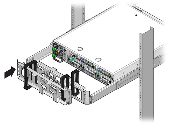 image:Figure showing how to attach left side cable management arm.