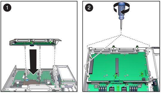 image:The illustration shows installing the PCIe2 mezzanine board.