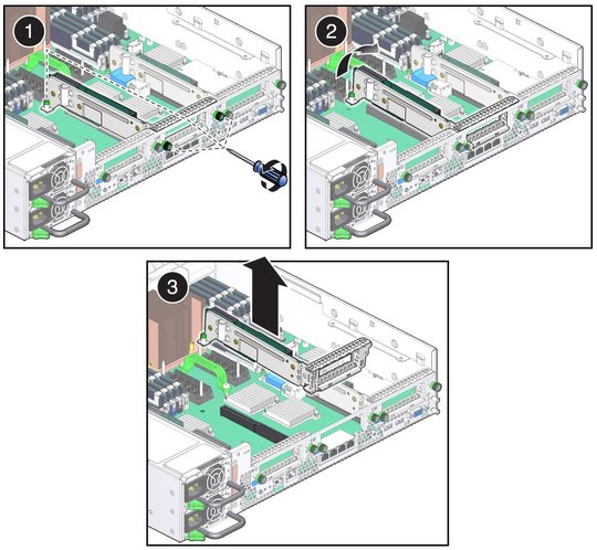 image:The illustration shows removing the PCIe2 riser card.