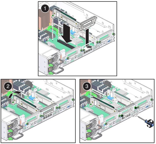 image:The illustration shows installing the PCIe2 riser card.