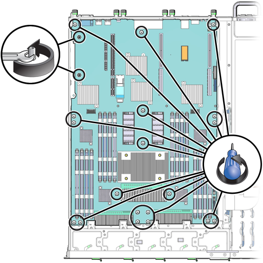 image:The illustration shows removing the motherboard.