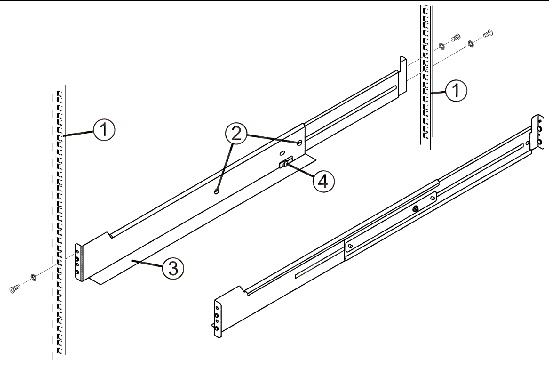 Drawing showing the rails and orientation within a cabinet. 