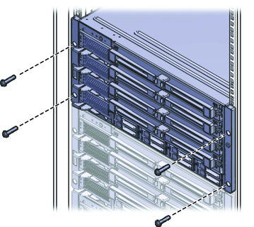 How to Insert the Server Into the Rack - Sun Server X2-8 (formerly Sun Fire  X4800 M2) Rackmounting Hardware Installation Guide