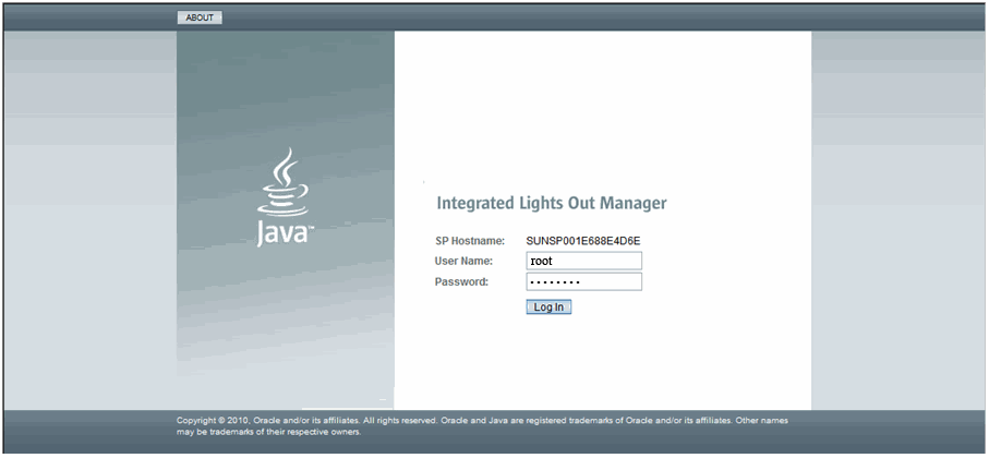 image:Graphic showing Oracle ILOM login page