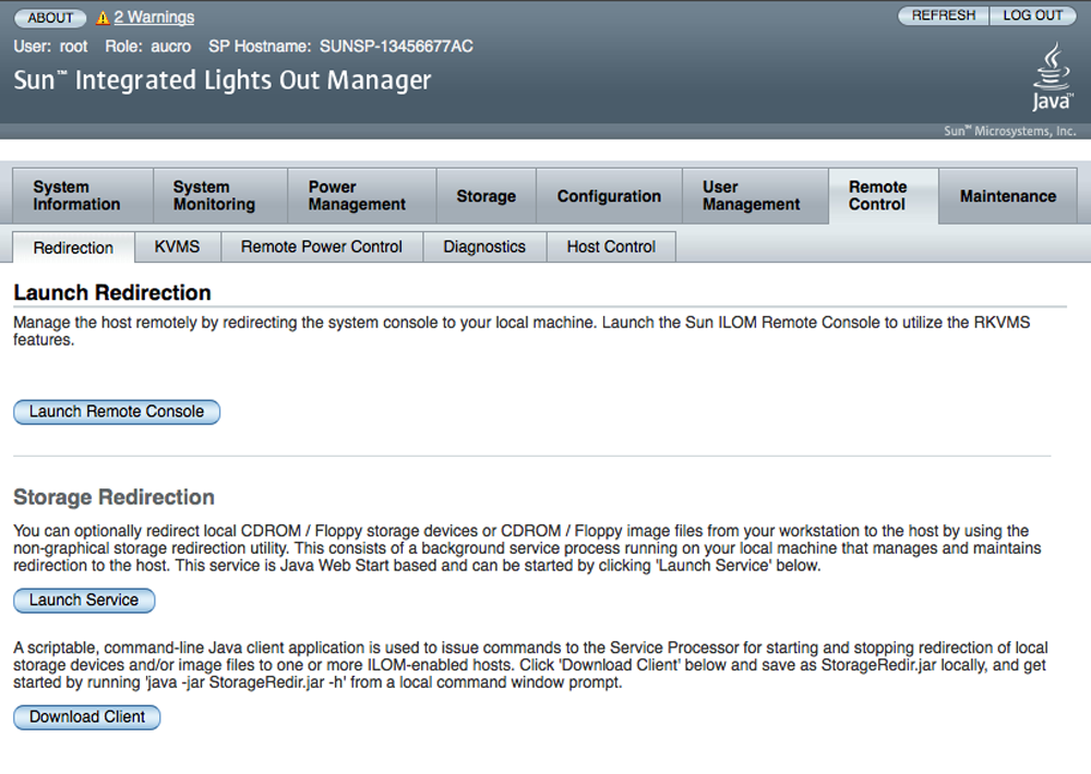 image:Oracle ILOM main screen