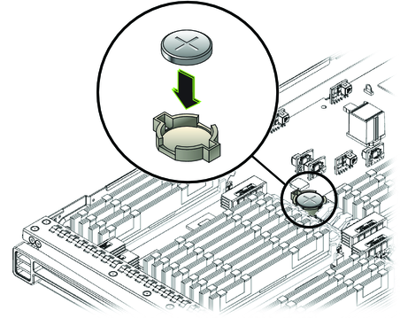 image:An illustration showing the installation of the system battery.