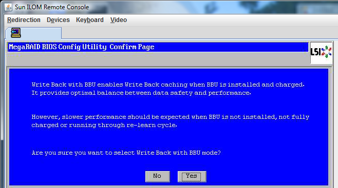image:Screenshot of the MegaRAID BIOS Config Utility Config Wizard — Click Yes to confirm.