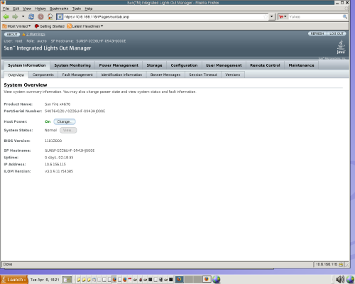 image:Example of Oracle ILOM Versions screen.
