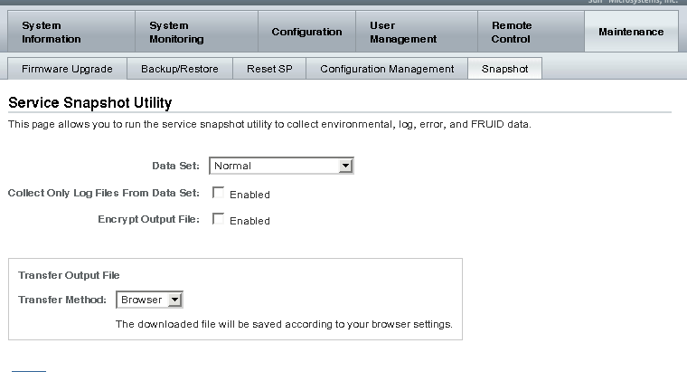 image:Service snapshot utility page