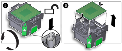 image:An illustration showing how to remove a processor from the removal/insertion tool.