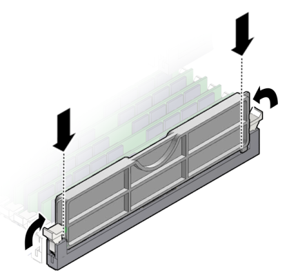 image:An illustration showing a DIMM memory module filler panel insertion.