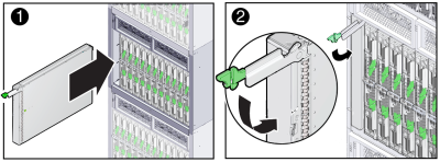 image:An illustration showing how to install server module filler panels.