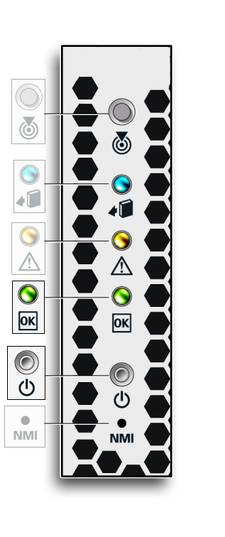 image:An illustration showing the Power button and the Power OK LED and icon.