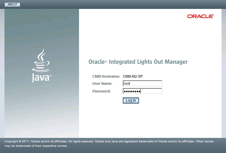 image:A screen capture showing the Oracle ILOM login screen.