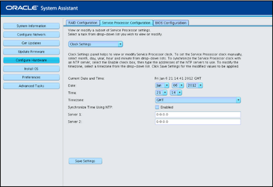 image:A screen capture showing the Service Processor Configuration Clock Settings screen.