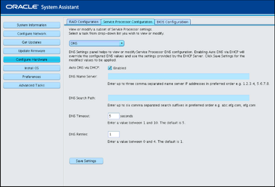 image:A screen capture showing the Service Processor Configuration DNS 