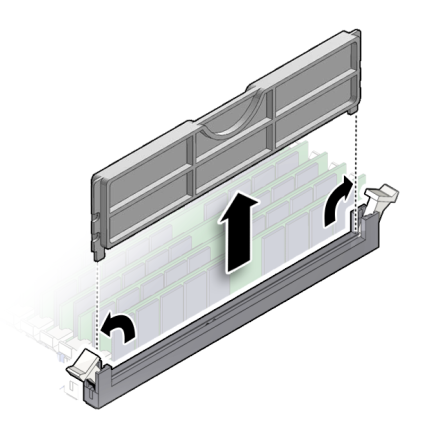 image:An illustration showing a DIMM memory module filler pane removal.