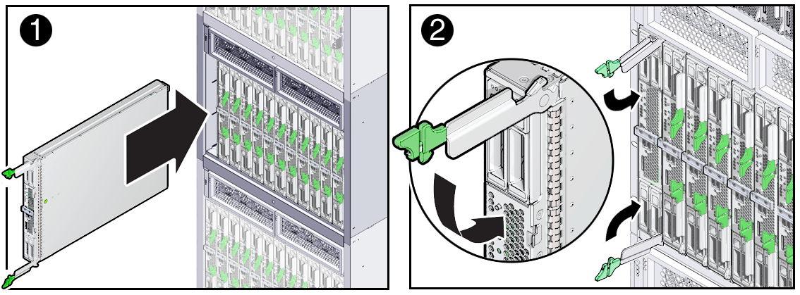 image:An illustration showing how to nsert the server module into a chassis