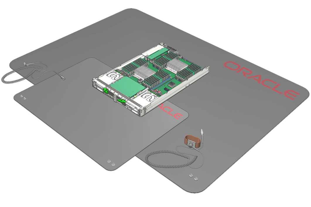 image:An illustration showing an ESD mat under the server module.