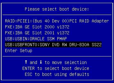 image:A screen capture showing a sample Boot Device Menu.