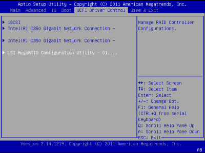 image:This figure shows the BIOS LSI MegaRAID Configuration Utility screen.