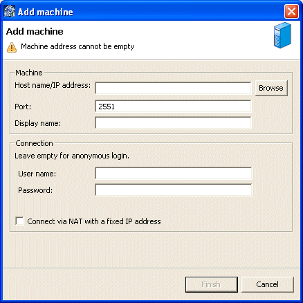 「Add Machine」画面。この画面で新しいマシンを定義します