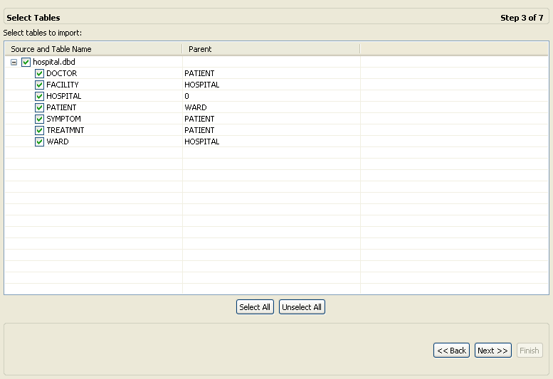 「Select Tables」画面