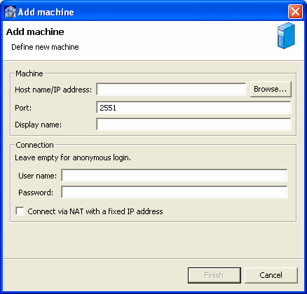 新規マシンの詳細が表示されている「Add Machine」ウィンドウ