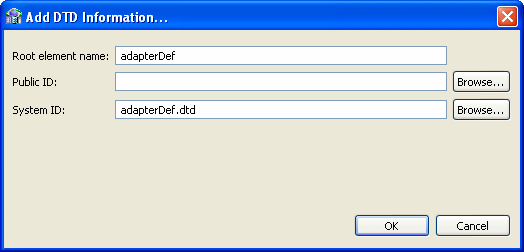 この画面は「Add DTD Information」ダイアログ・ボックスを示しています