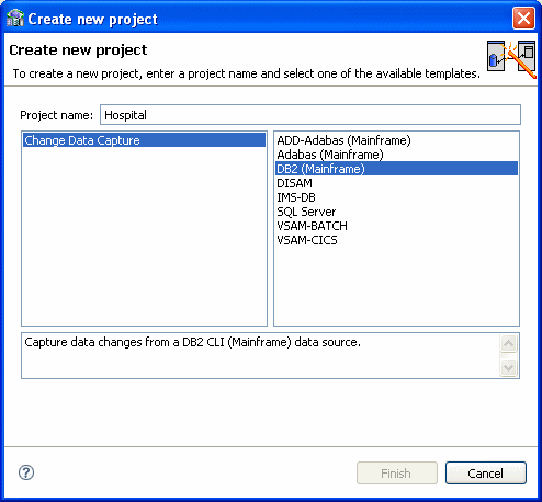 CDCソリューションのための「Create new project」画面