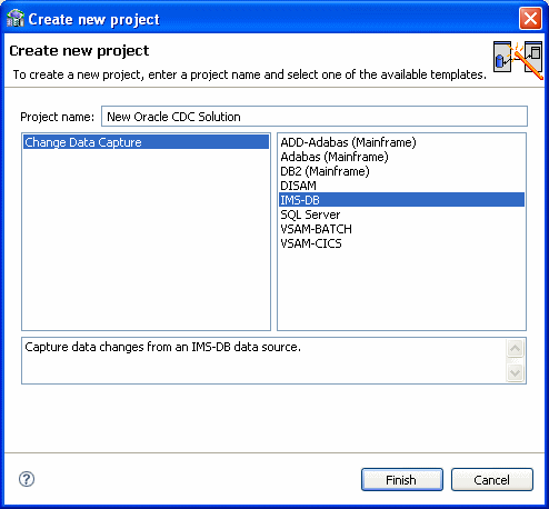 CDCソリューションのための「Create new project」画面