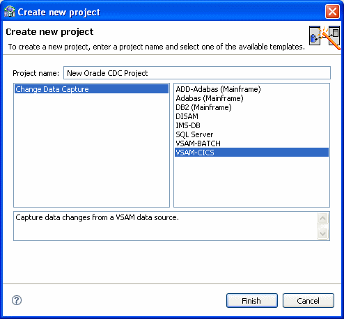 CDCソリューションのための「Create new project」画面