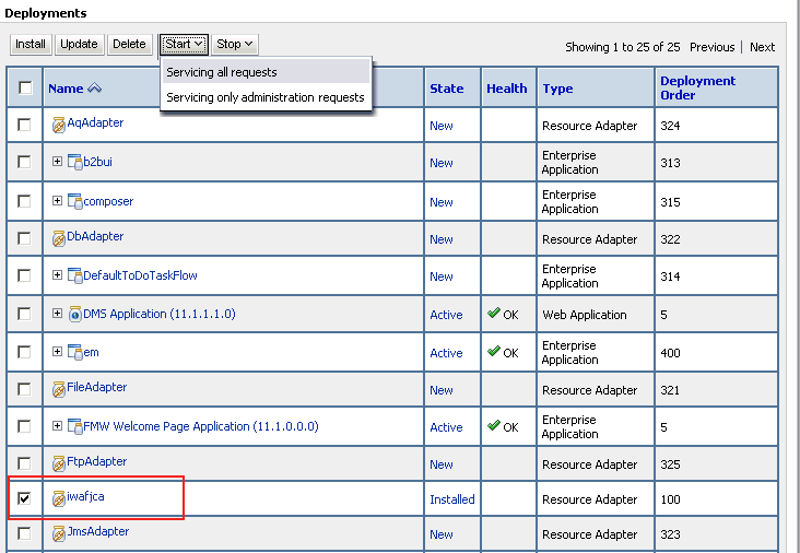 「デプロイメント」ページ