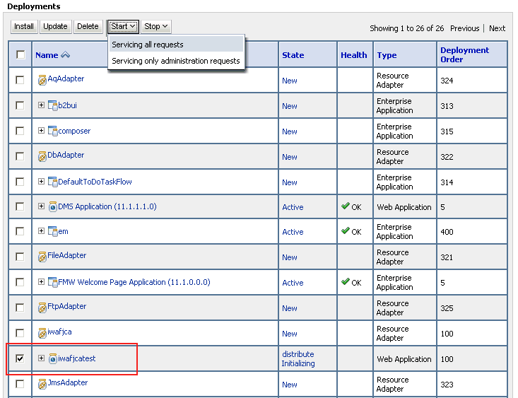 「デプロイメント」ページ