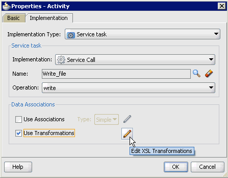 「プロパティ - ServiceTask1」ダイアログ