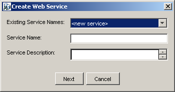 「Webサービスの作成」ダイアログ・ボックス