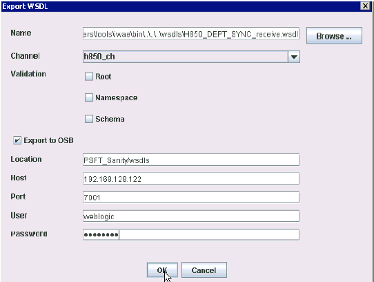 「WSDLのエクスポート」ダイアログ