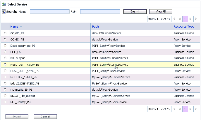 「サービスの選択」ダイアログ