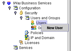 選択されて「新規ユーザー」オプションが使用可能な状態の「ユーザー」ノード。