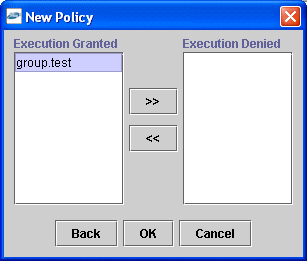 「新規ポリシー」権限ダイアログ・ボックス。