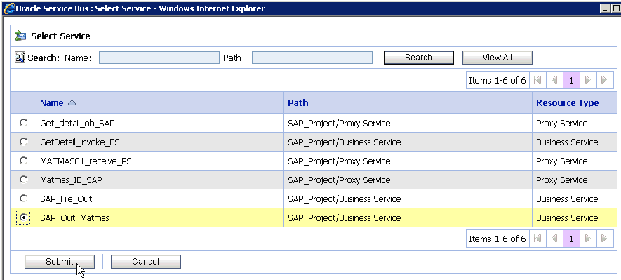 「サービスの選択」ダイアログ